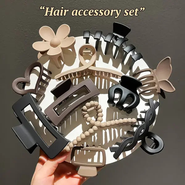 11pc Hair Shark Clip Set for Women (Frosted Plastic) Fashion Style