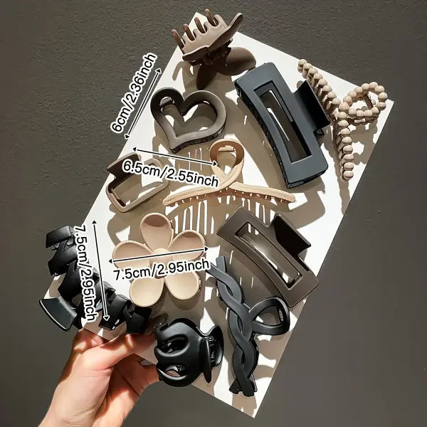 11pc Hair Shark Clip Set for Women (Frosted Plastic) Fashion Style