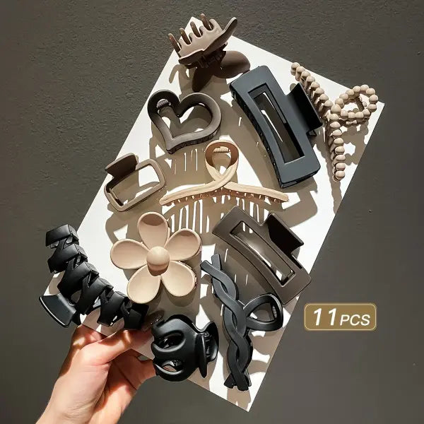 11pc Hair Shark Clip Set for Women (Frosted Plastic) Fashion Style