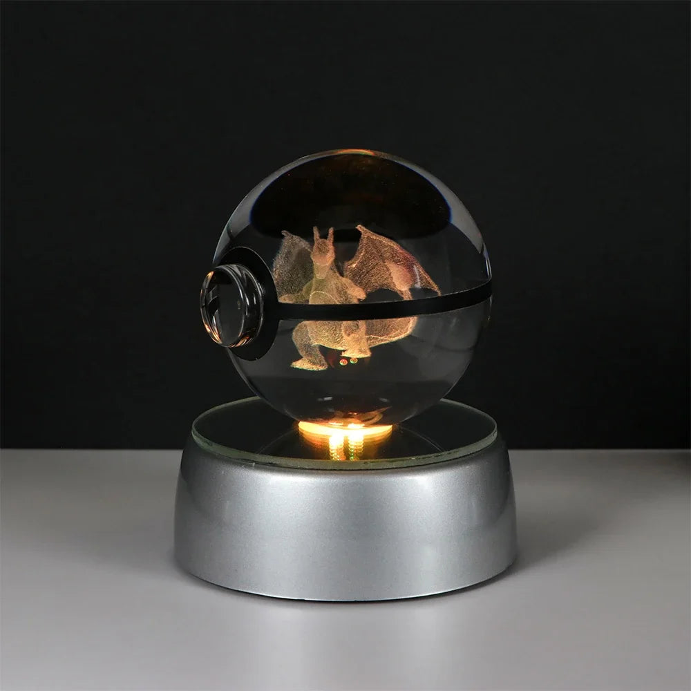 3D Pokémon Crystal Ball: LED Night Light with Rotating Base
