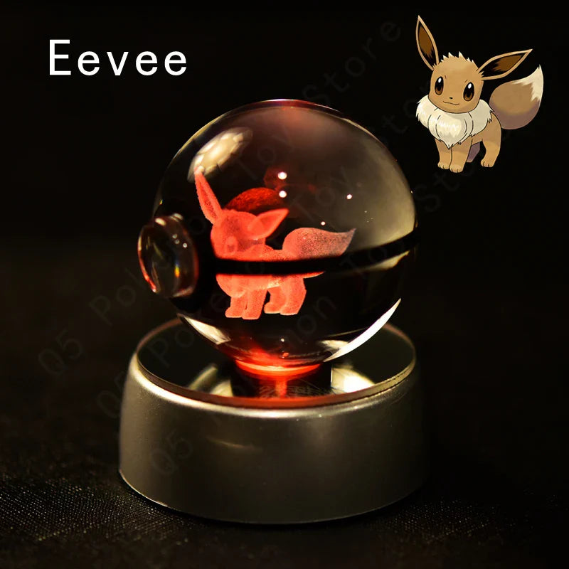 3D Pokémon Crystal Ball: LED Night Light with Rotating Base