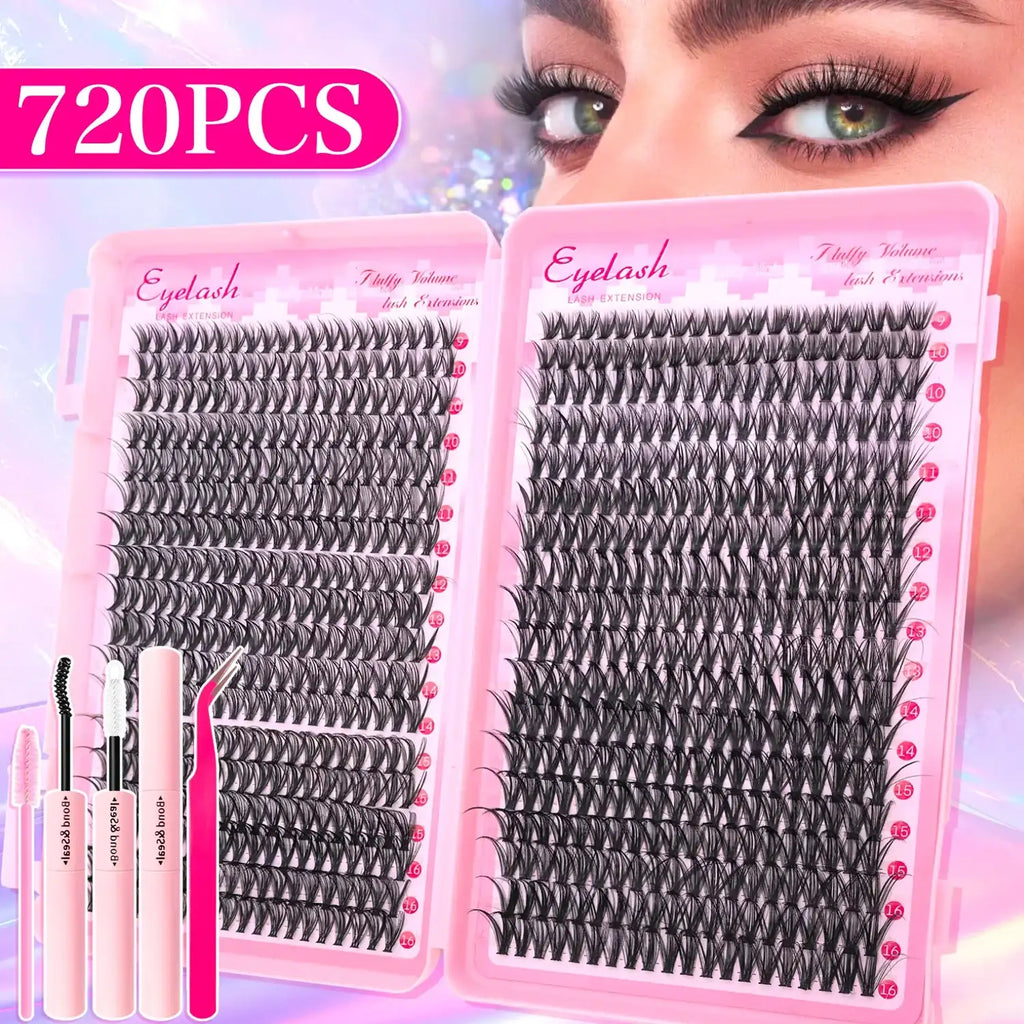 DIY Eyelash Extension Kit – 720pc Mixed Cluster Set | Tidesmit Professional
