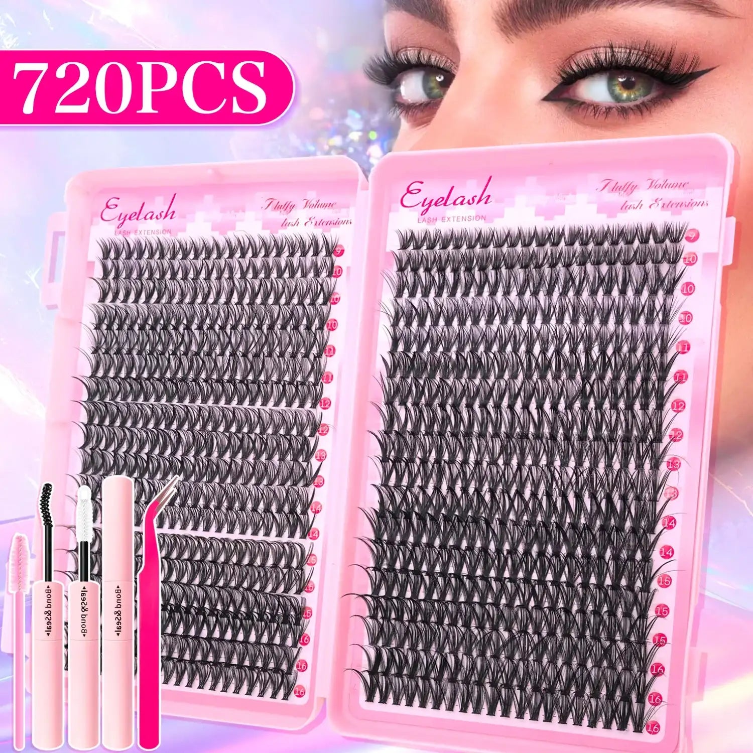 DIY Eyelash Extension Kit – 720pc Mixed Cluster Set | Tidesmit Professional