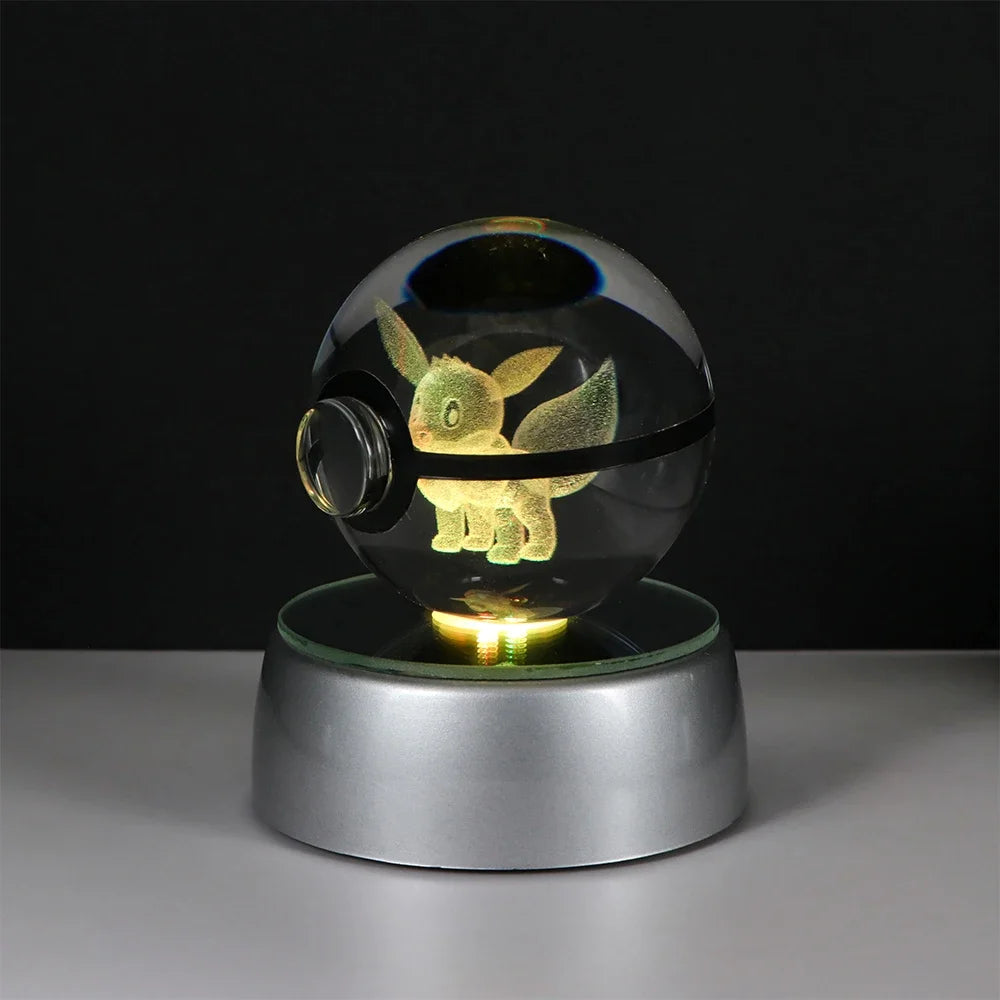 3D Pokémon Crystal Ball: LED Night Light with Rotating Base