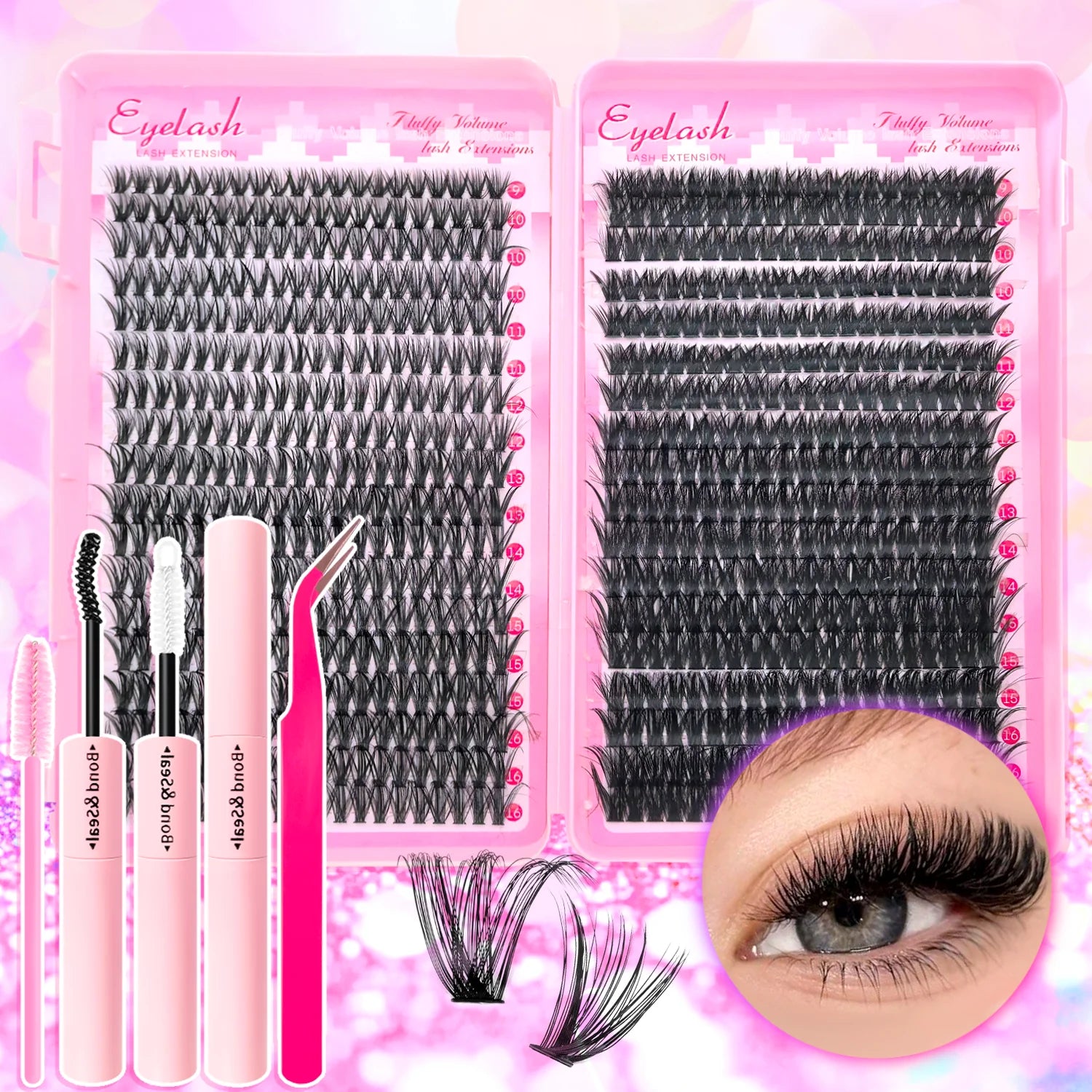 DIY Eyelash Extension Kit – 720pc Mixed Cluster Set | Tidesmit Professional