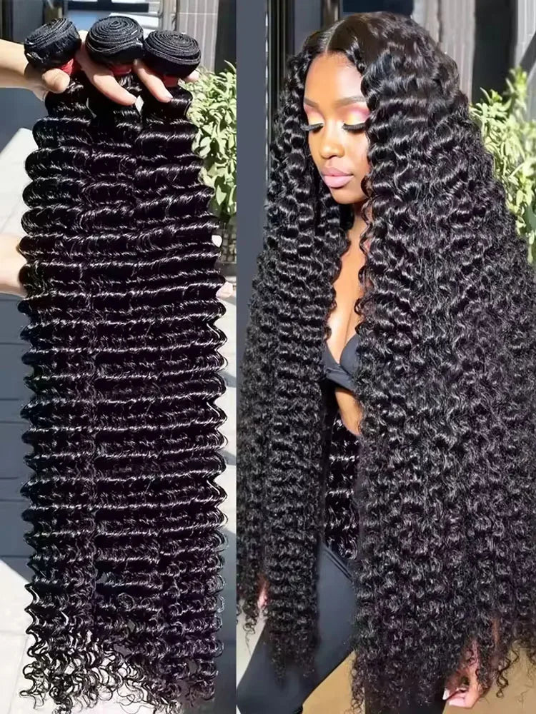 Deep Wave Human Hair Bundles 24 26 28 inch Deep Curly Bundles Natural Human Hair for Women Brazilian Raw Hair Extensions