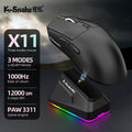 X11 Wireless Mouse,Bluetooth/2.4G/wired Tri-Mode Mouse ,PAW3311 RGB Magnetic charging dock Gaming Mouse