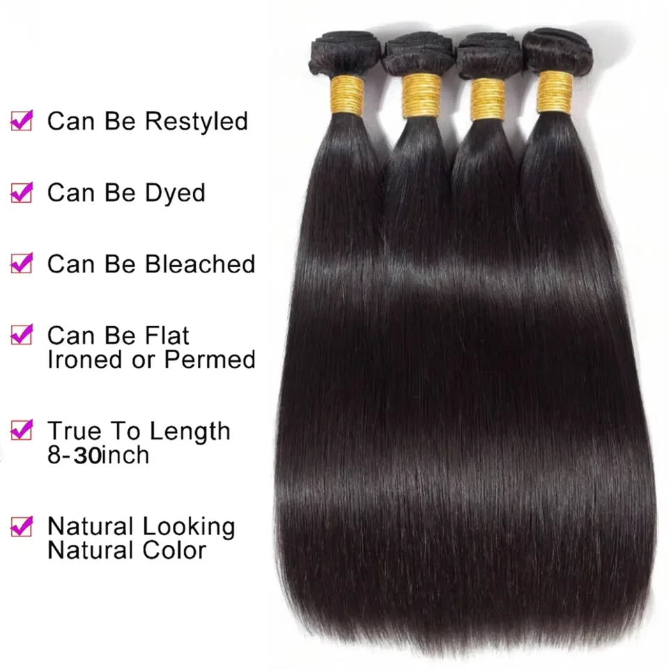 30 32 Inch Bone Straight Bundles Human Hair Unprocessed Raw Remy Hair 3 4 Bundles Brazilian Extension Double Weft For Women