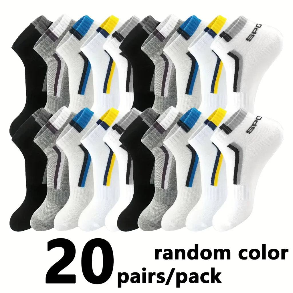 30 Pairs Men’s Ankle Socks – Breathable Mesh, Color-Block Athletic & Casual Low-Cut Socks