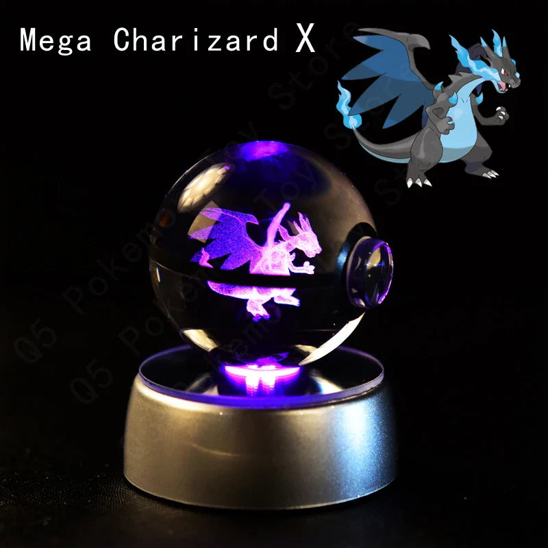 3D Pokémon Crystal Ball: LED Night Light with Rotating Base