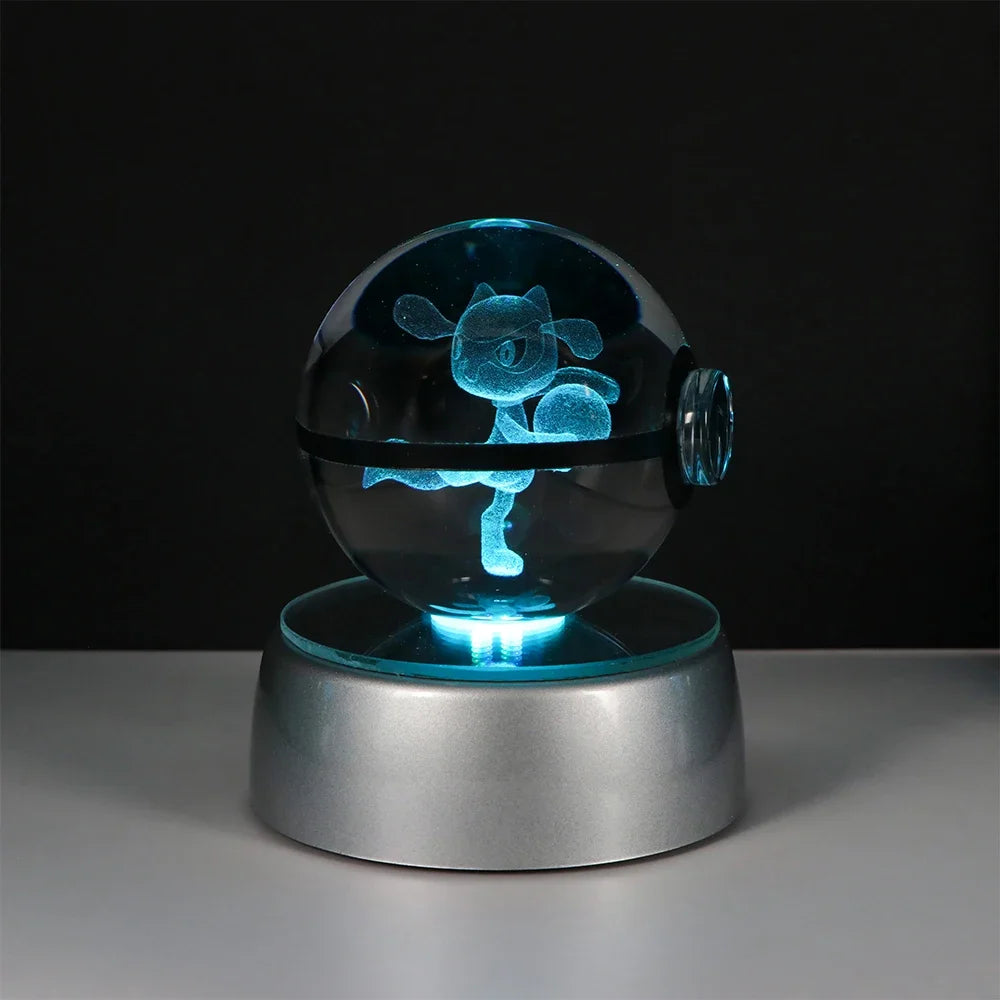 3D Pokémon Crystal Ball: LED Night Light with Rotating Base