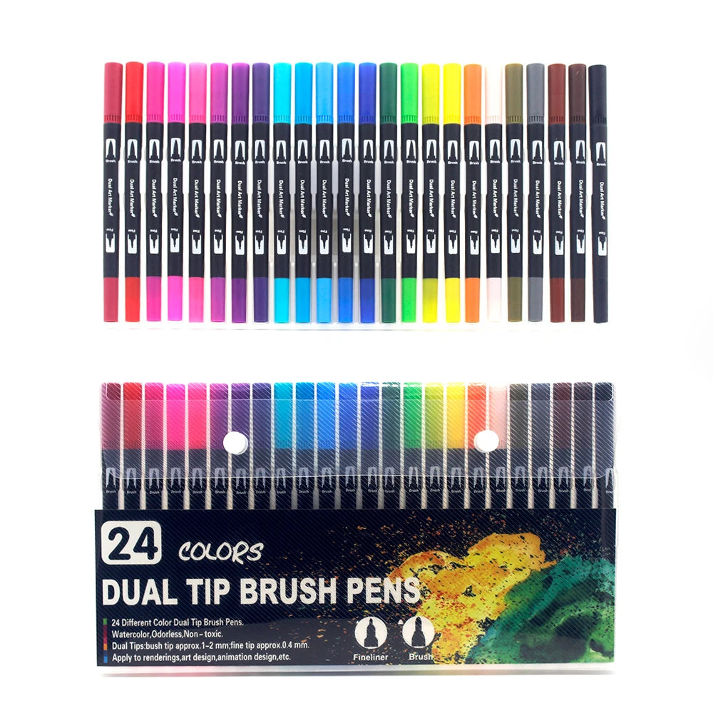 Watercolor markers double ended art set unisex (24 colors) – drawing