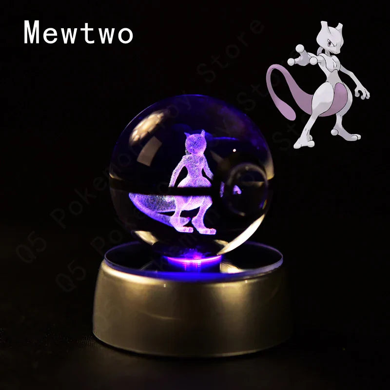 3D Pokémon Crystal Ball: LED Night Light with Rotating Base