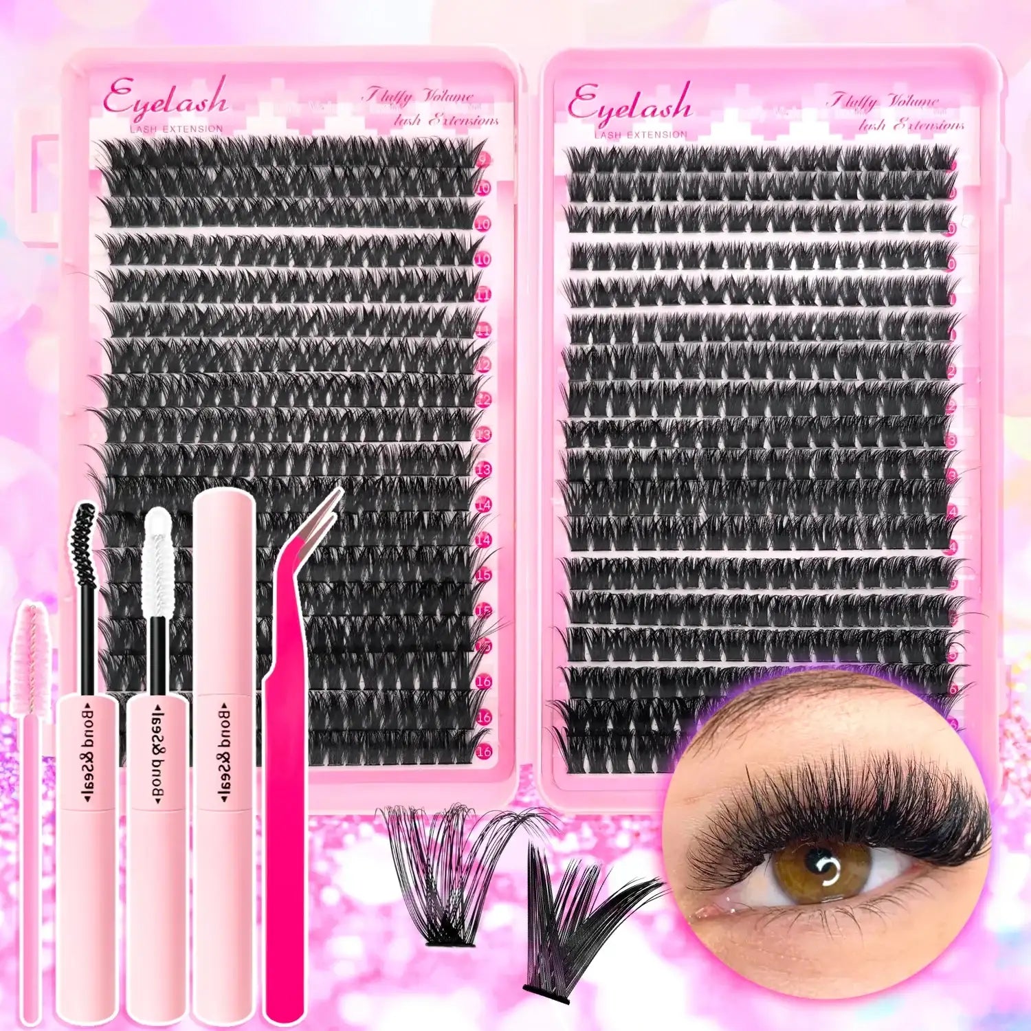 DIY Eyelash Extension Kit – 720pc Mixed Cluster Set | Tidesmit Professional