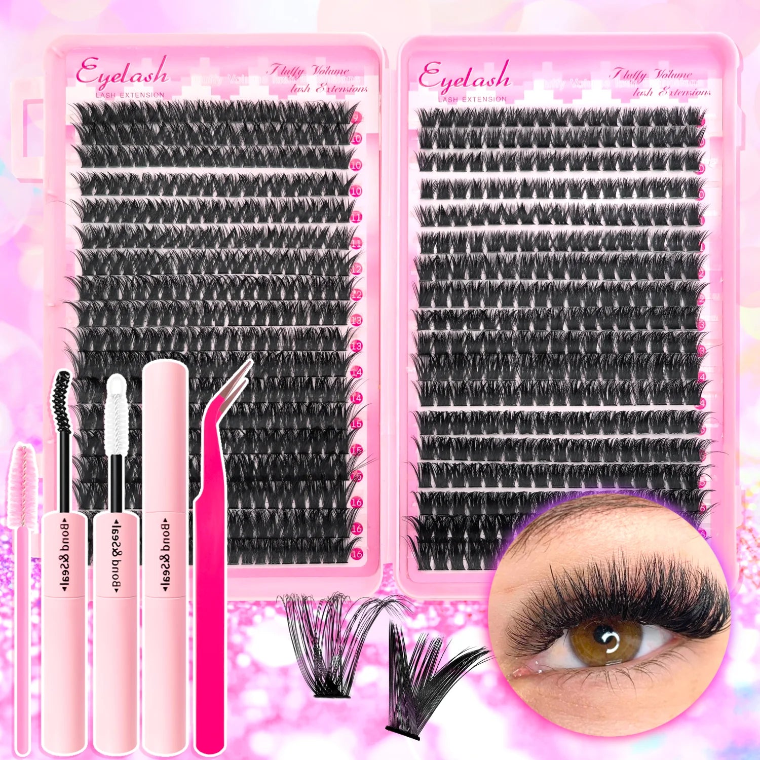 DIY Eyelash Extension Kit – 720pc Mixed Cluster Set | Tidesmit Professional