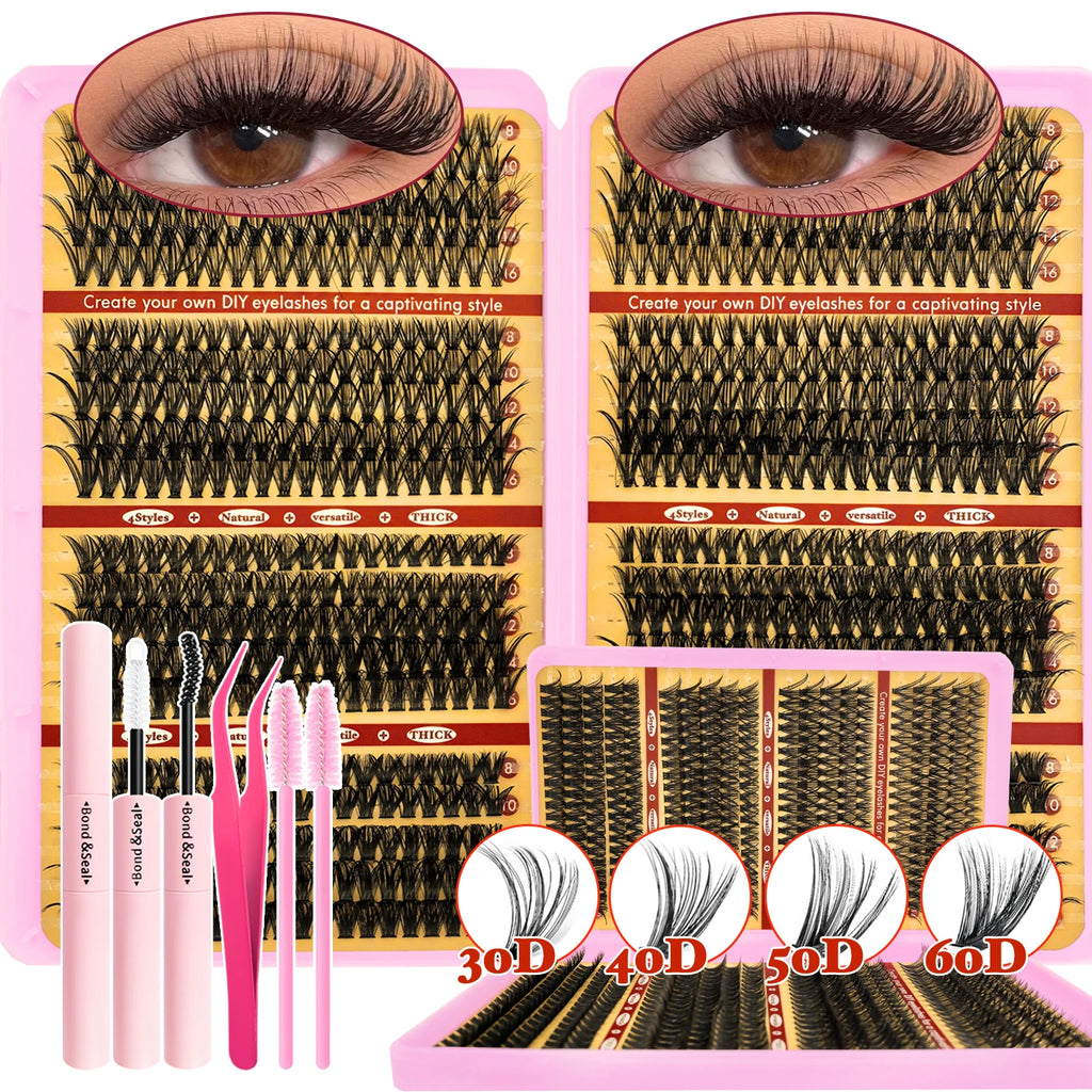 DIY Eyelash Extension Kit – 720pc Mixed Cluster Set | Tidesmit Professional