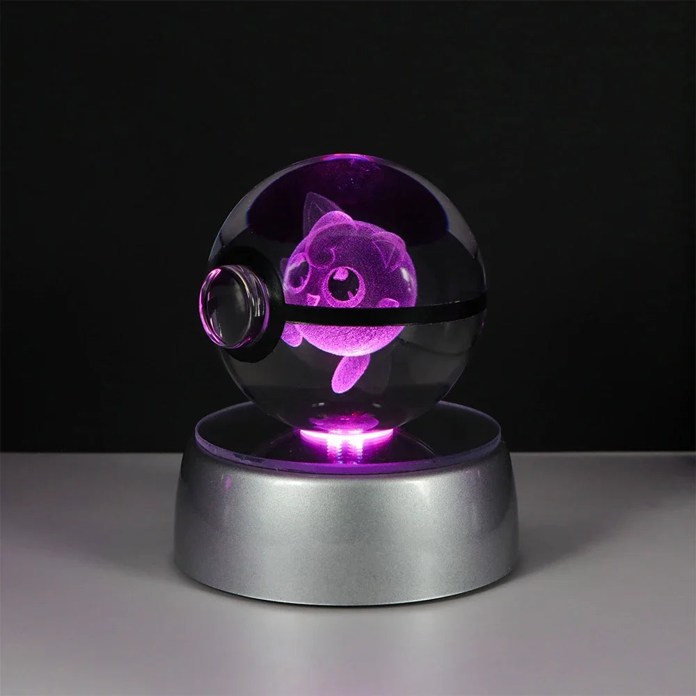 3D Pokémon Crystal Ball: LED Night Light with Rotating Base
