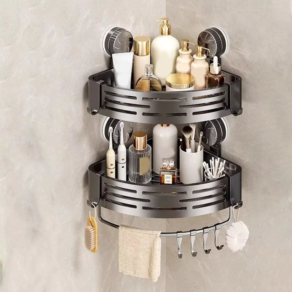 Suction Cup Corner Shower Basket – Single Tier PVC Wall Mount