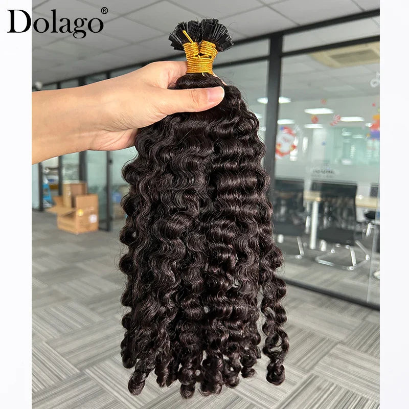 K Tips Hair Extensions For Women Burmese Curly Hair Bundles Human Hair Natural Black Flat Tips Extensions Vietnamese Bulk Hair