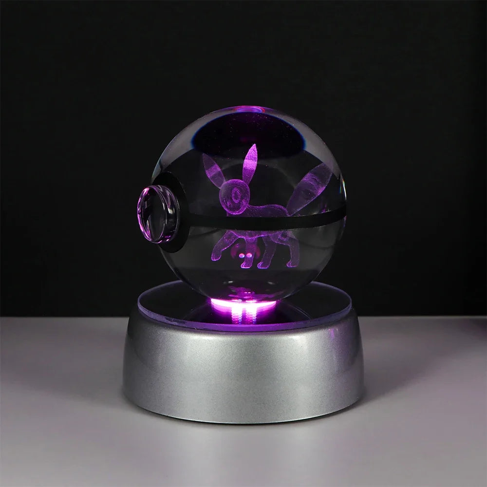 3D Pokémon Crystal Ball: LED Night Light with Rotating Base