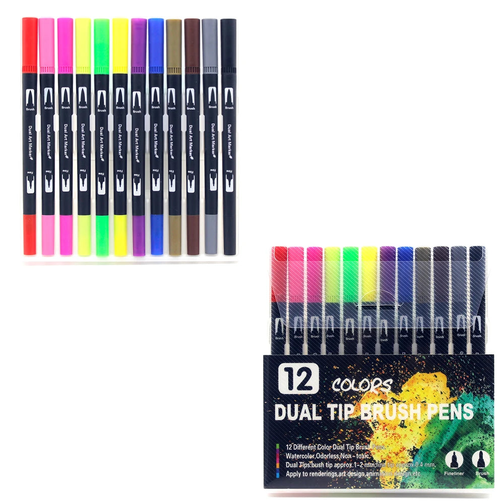 Watercolor markers double ended art set unisex (24 colors) – drawing