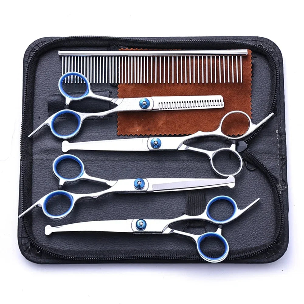 5PCS Pet Grooming Scissors Set – Stainless Steel Dog & Cat Hair Cutting Kit with Safety Round Tips