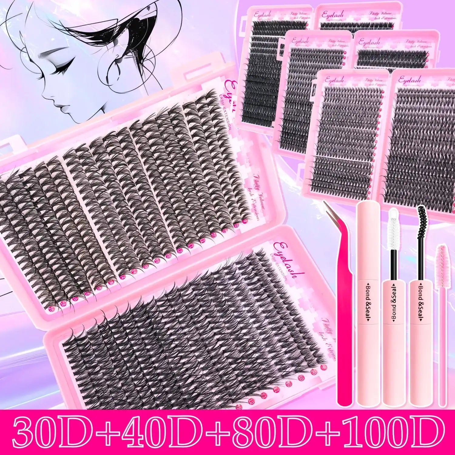 DIY Eyelash Extension Kit – 720pc Mixed Cluster Set | Tidesmit Professional