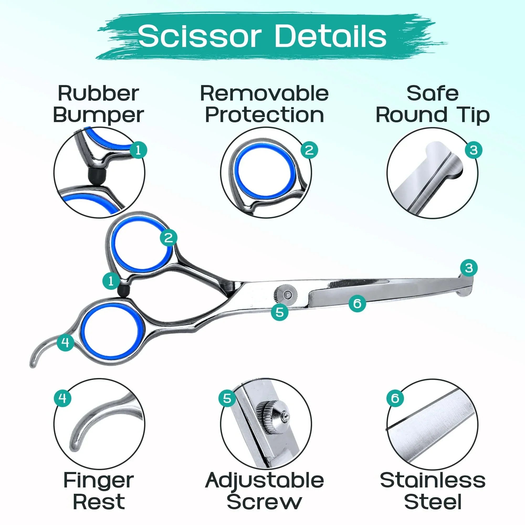 5PCS Pet Grooming Scissors Set – Stainless Steel Dog & Cat Hair Cutting Kit with Safety Round Tips