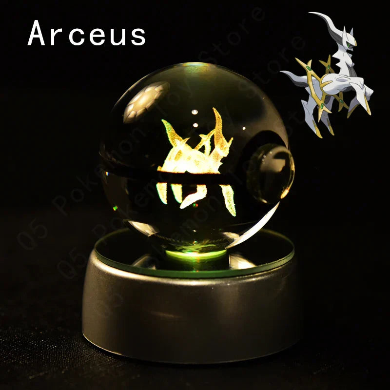 3D Pokémon Crystal Ball: LED Night Light with Rotating Base