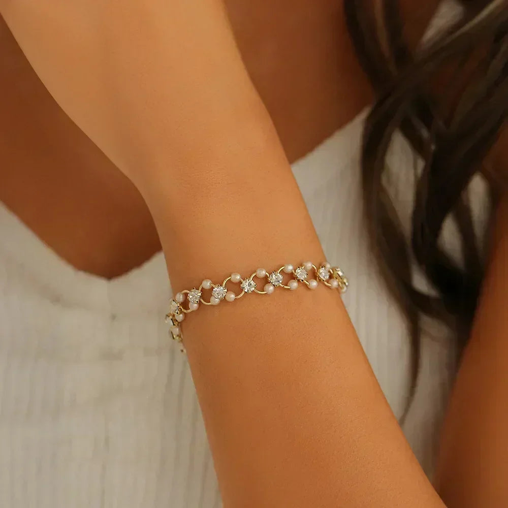 4pcs Bracelet Suit Fashion Green Grandmother Diamond Stretch Bracelet Women's Set