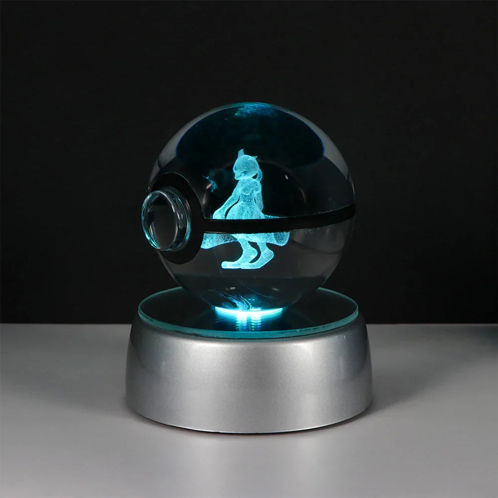 3D Pokémon Crystal Ball: LED Night Light with Rotating Base
