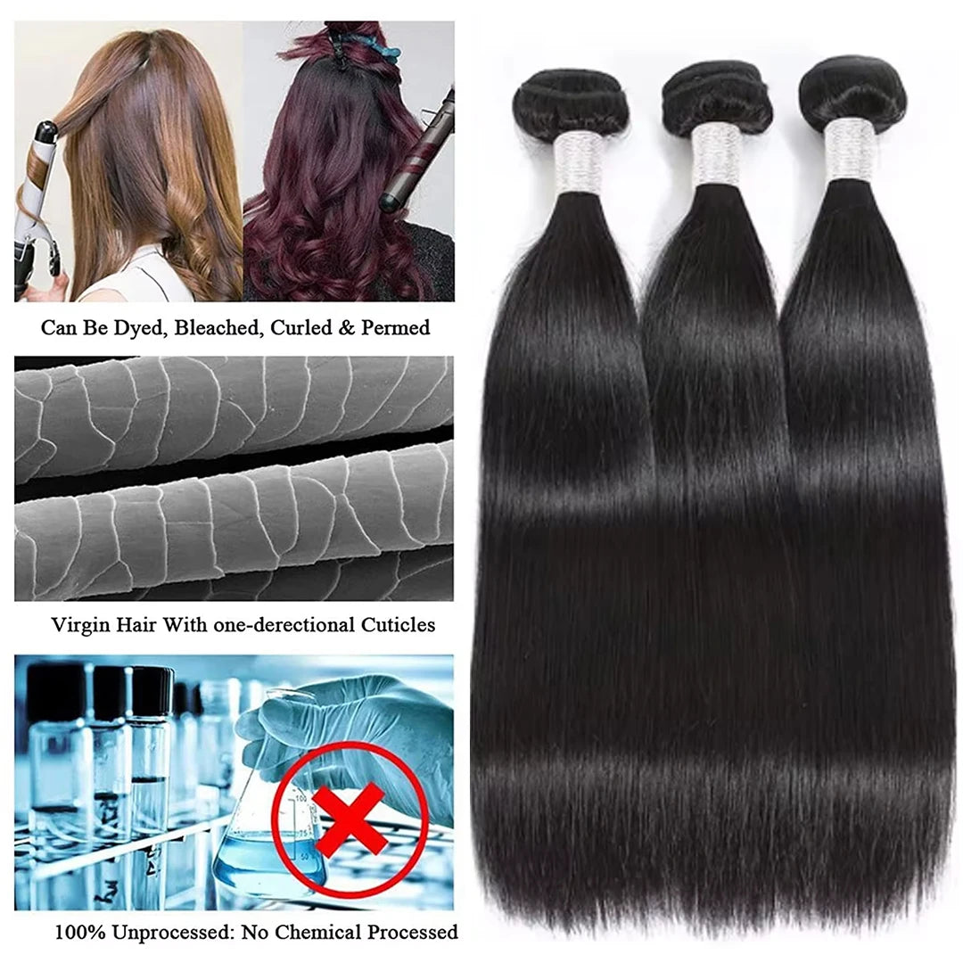 30 32 Inch Bone Straight Bundles Human Hair Unprocessed Raw Remy Hair 3 4 Bundles Brazilian Extension Double Weft For Women