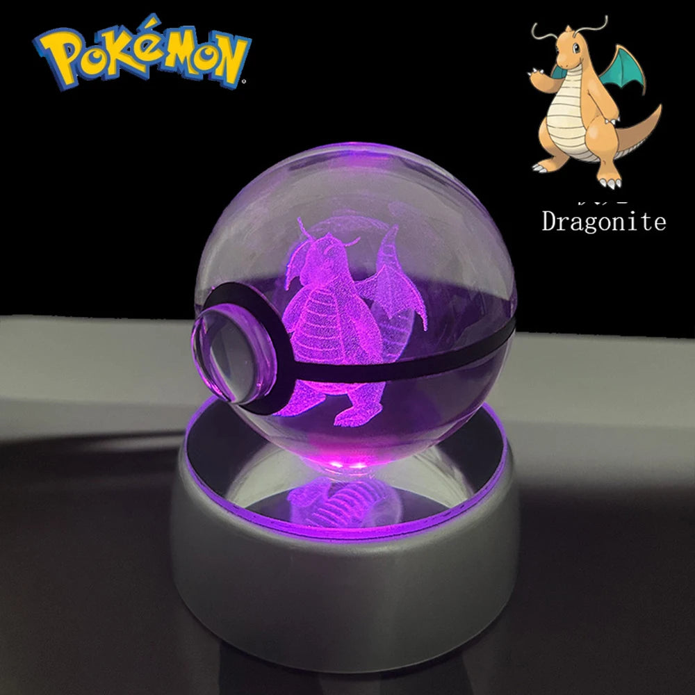 3D Pokémon Crystal Ball: LED Night Light with Rotating Base