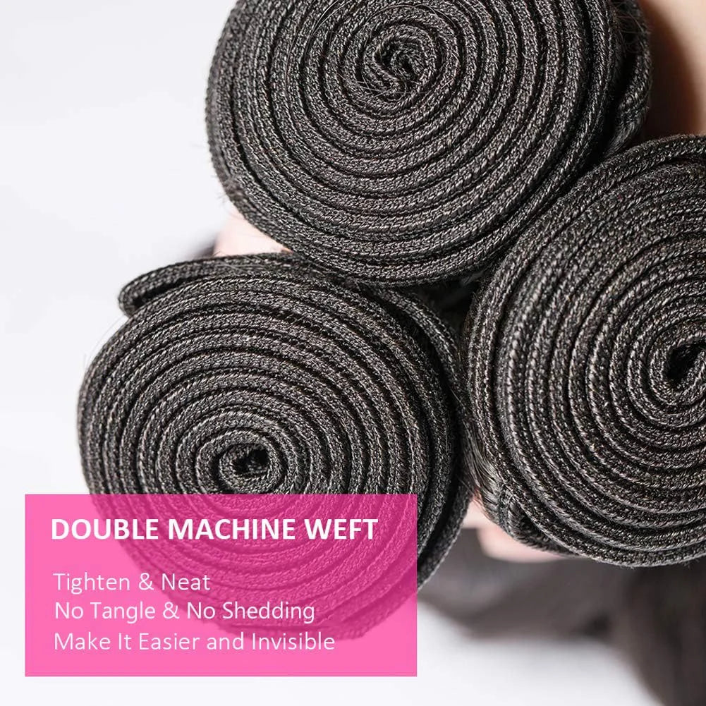 Loose Deep  Wave Human Hair Bundles Brazilian Remy Virgin Hair Thick Double Drawn Weave Extensions Natural Black Color For Women