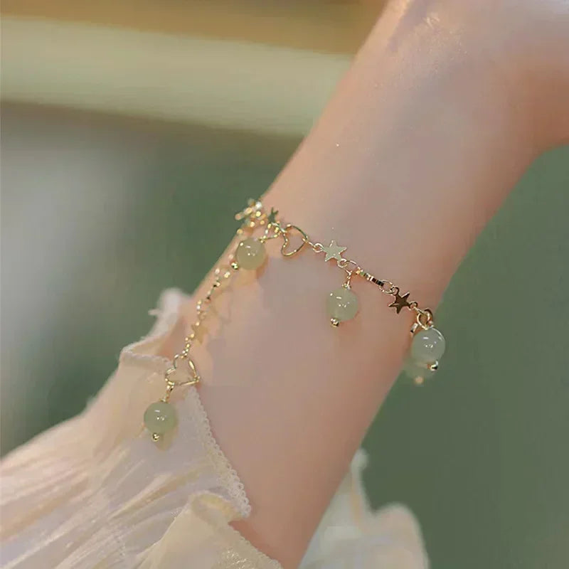 4pcs Bracelet Suit Fashion Green Grandmother Diamond Stretch Bracelet Women's Set