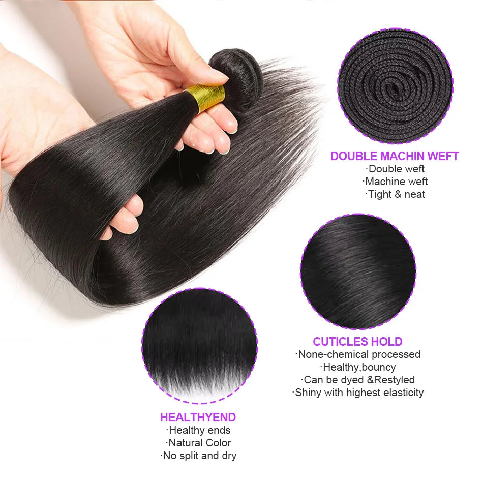 14A 36 Inch Bone Straight Weave Human Hair Bundles Raw Hair Extensions Brazilian Natural Black 1 3 4 Bundle Deals Unprocessed