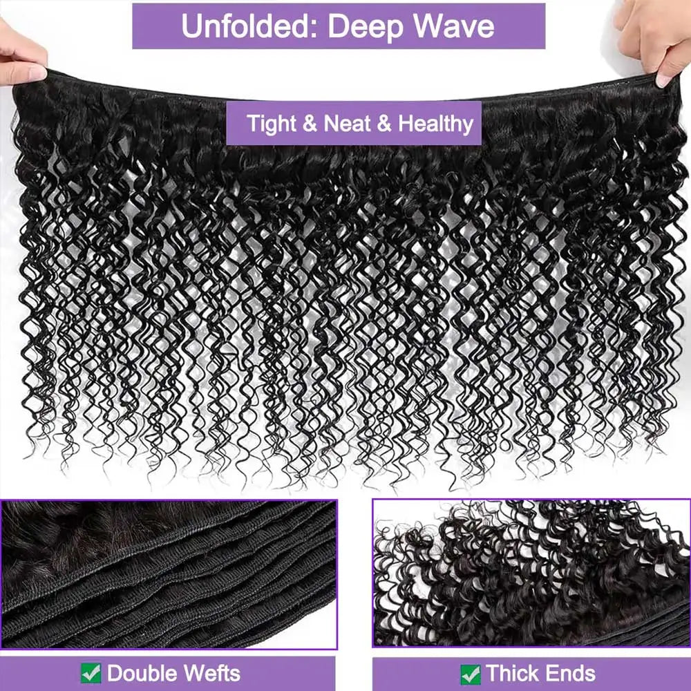 Loose Deep  Wave Human Hair Bundles Brazilian Remy Virgin Hair Thick Double Drawn Weave Extensions Natural Black Color For Women