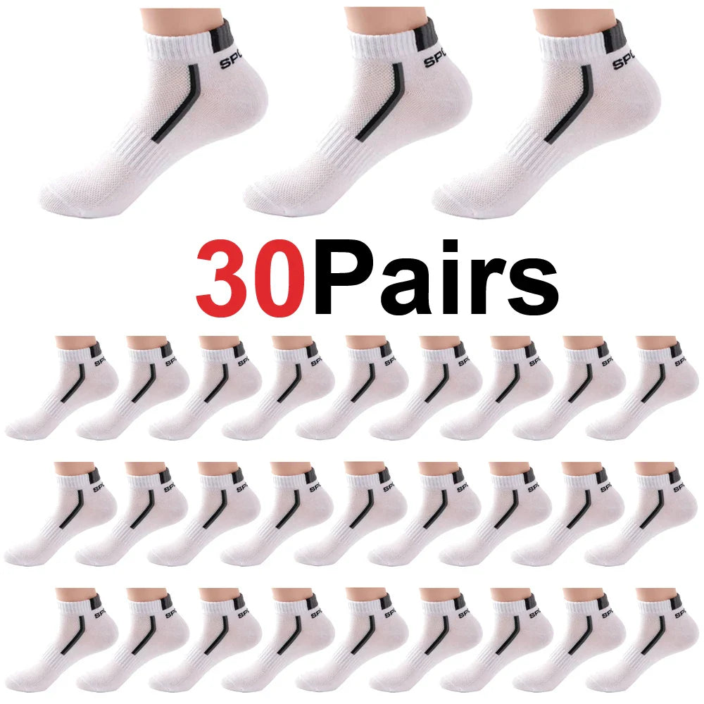 30 Pairs Men’s Ankle Socks – Breathable Mesh, Color-Block Athletic & Casual Low-Cut Socks