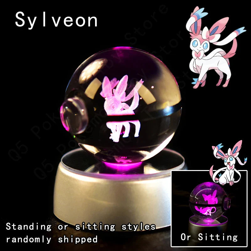 3D Pokémon Crystal Ball: LED Night Light with Rotating Base