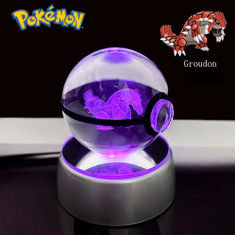 3D Pokémon Crystal Ball: LED Night Light with Rotating Base