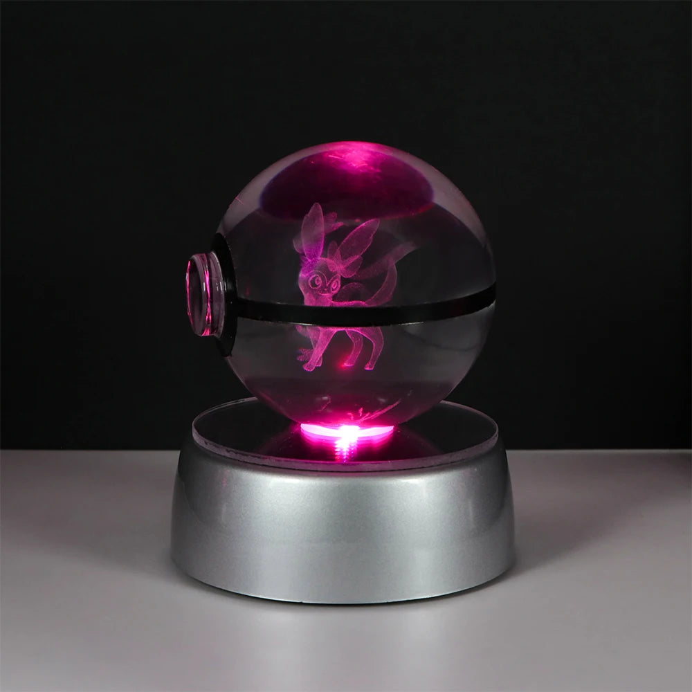 3D Pokémon Crystal Ball: LED Night Light with Rotating Base