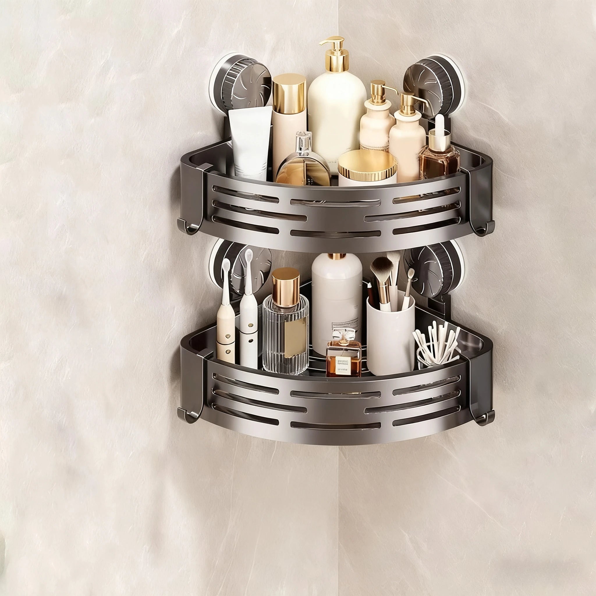 Suction Cup Corner Shower Basket – Single Tier PVC Wall Mount
