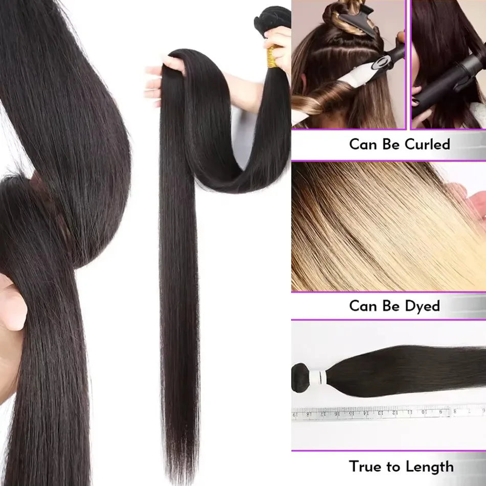 14A 36 Inch Bone Straight Weave Human Hair Bundles Raw Hair Extensions Brazilian Natural Black 1 3 4 Bundle Deals Unprocessed