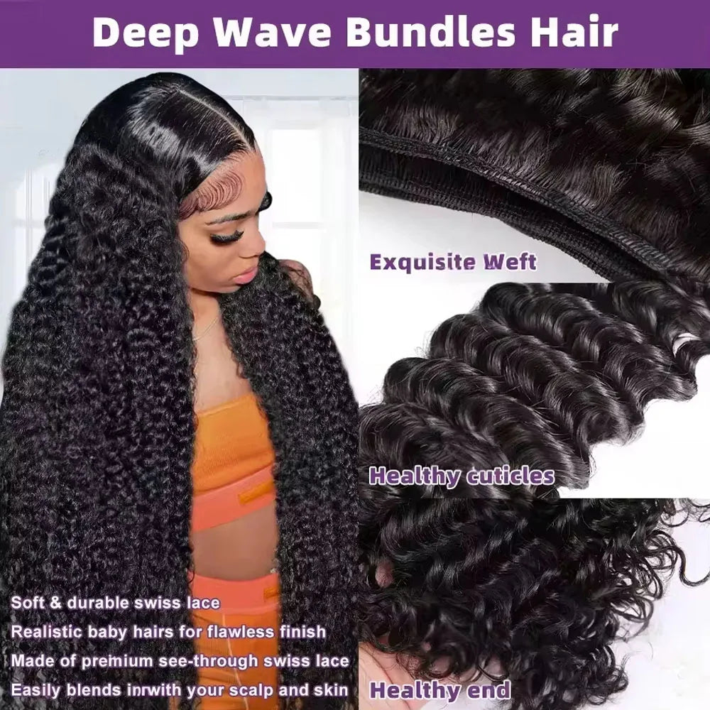 Deep Wave Human Hair Bundles 24 26 28 inch Deep Curly Bundles Natural Human Hair for Women Brazilian Raw Hair Extensions