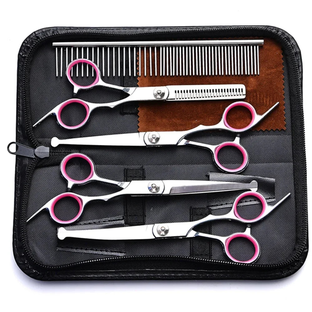 5PCS Pet Grooming Scissors Set – Stainless Steel Dog & Cat Hair Cutting Kit with Safety Round Tips