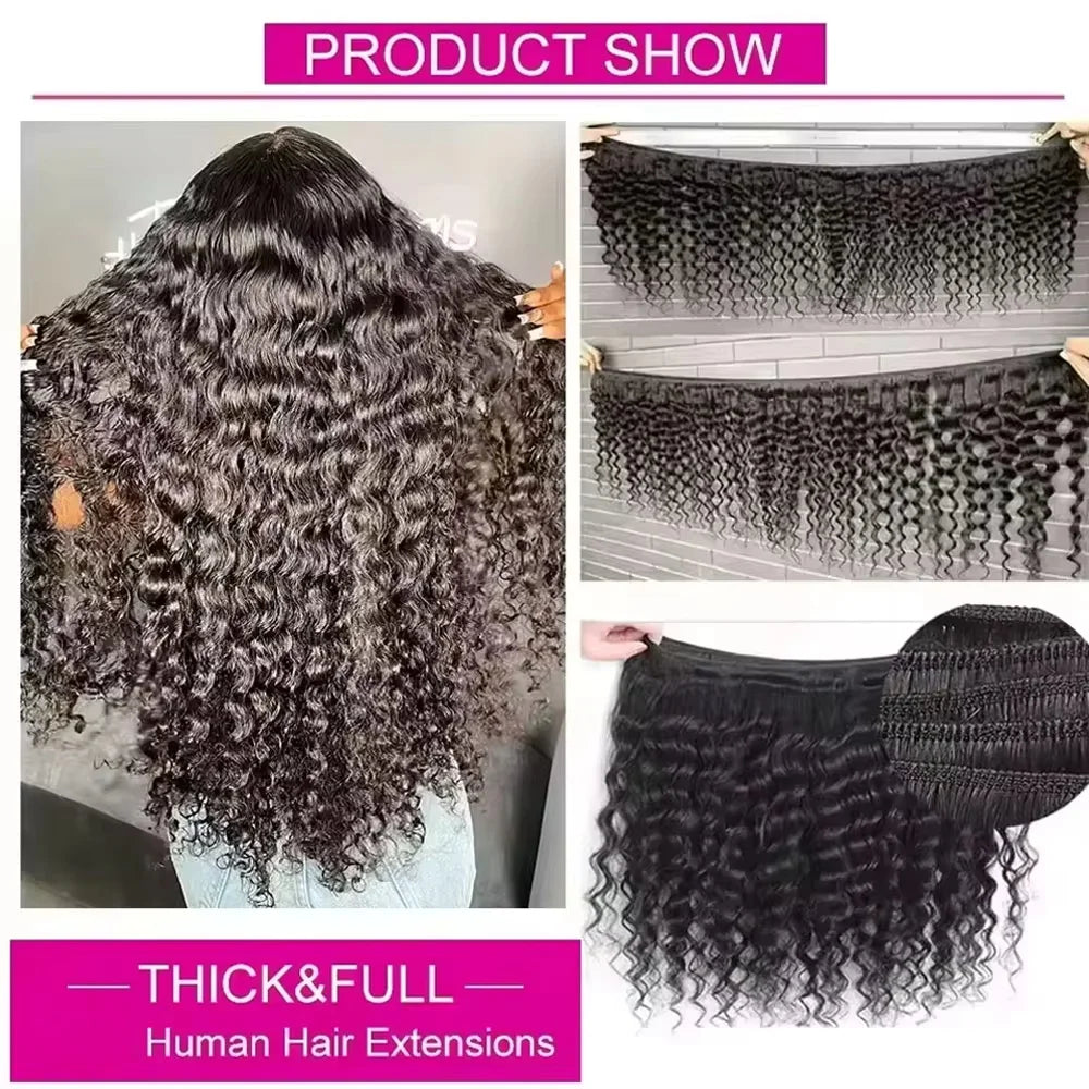 Deep Wave Human Hair Bundles 24 26 28 inch Deep Curly Bundles Natural Human Hair for Women Brazilian Raw Hair Extensions