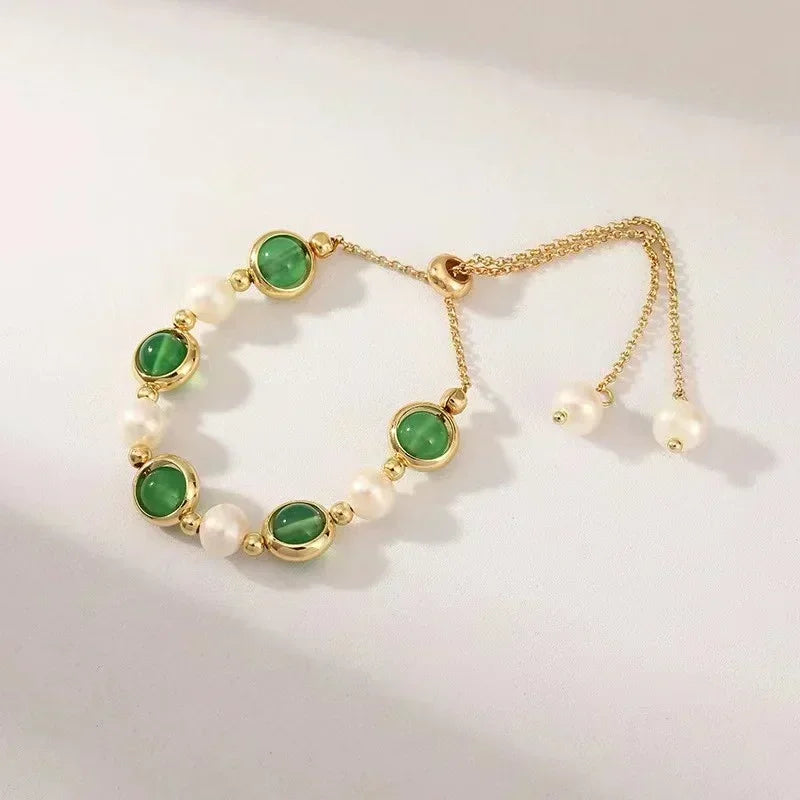 4pcs Bracelet Suit Fashion Green Grandmother Diamond Stretch Bracelet Women's Set