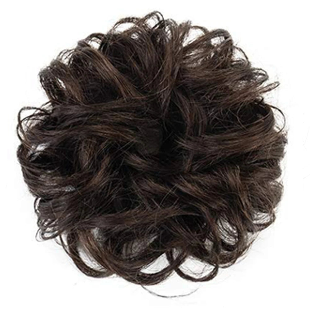 Newmi 100% Real Human Hair Bun Extensions Ponytail Updo Curly Chignon for Women Natural Black Ponytail Extension