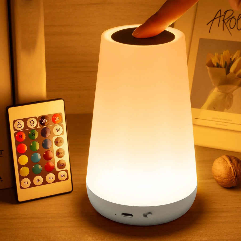 RGB LED Night Light 13 Colors Touch & Remote Control USB Rechargeable Dimmable Bedside Lamp