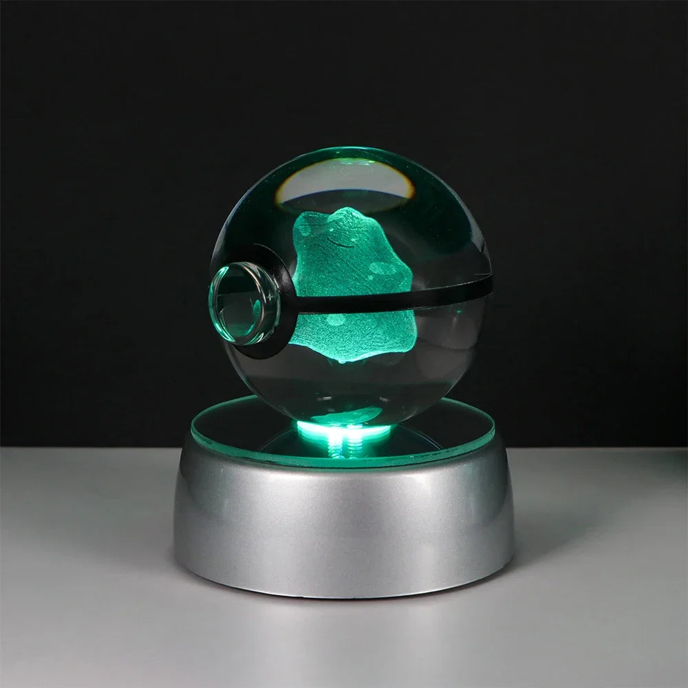 3D Pokémon Crystal Ball: LED Night Light with Rotating Base